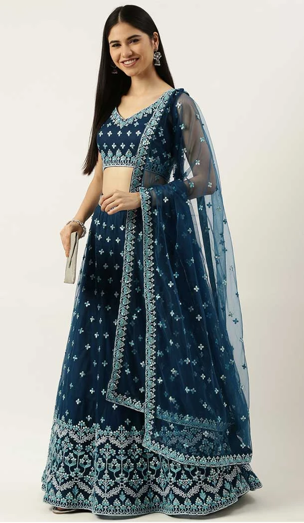 Net Embroidery Work Navy Blue Color Function Wear Designer Lehenga Choli -5172160353