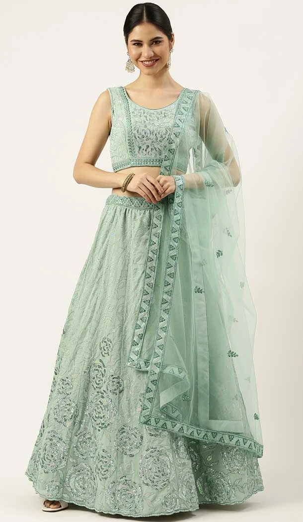 Lime Green Color Poly Georgette Embroidery Work Function Wear Designer Lehenga Choli -5172160354