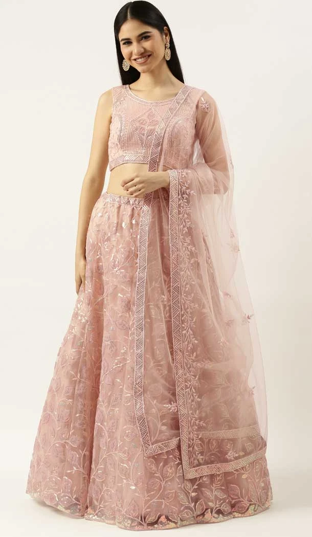 Peach Color Embroidery Work Net Function Wear Designer Lehenga Choli -5172160355