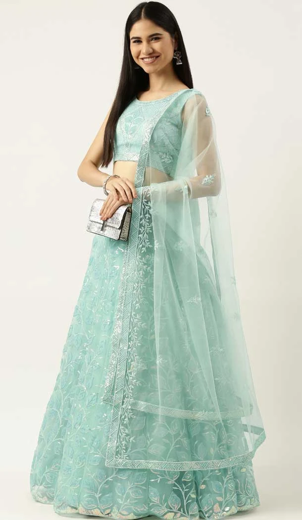 Net Embroidery Work Sky Blue Color Function Wear Designer Lehenga Choli -5172160356