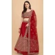 Red Color Satin Silk Embroidery Work Party Wear Lehenga Choli -5195160478