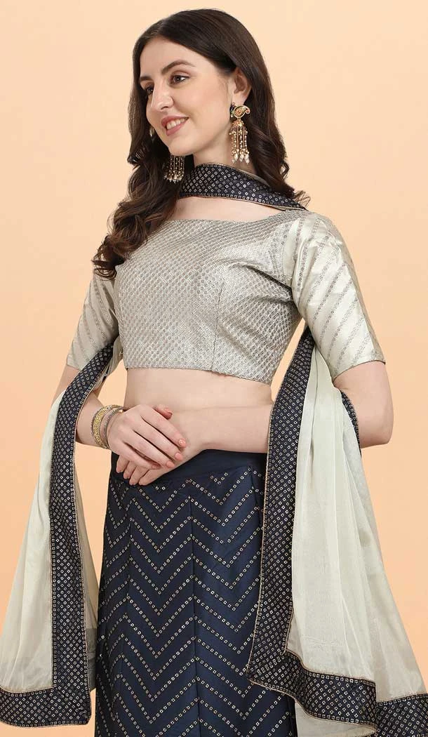Navy Blue Color Malay Satin Sequence Work Party Wear Lehenga Choli -5196160481
