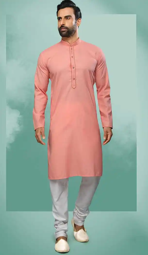 Pink Color Cotton Self Work Festival Wear Designer Men's Kurta Pajama -5192160450