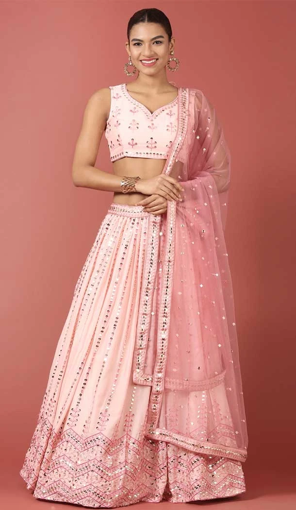 Light Pink Color Poly Georgette Embroidery Work Designer Wear Women Lehenga Choli -5204160519