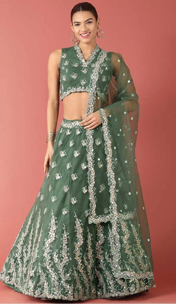 Sea Green Color Net Embroidery Work Designer Wear Women Lehenga Choli -5204160524