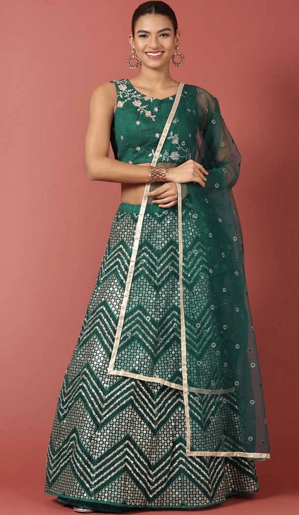 Teal Green Color Net Embroidery Work Designer Wear Women Lehenga Choli -5204160532