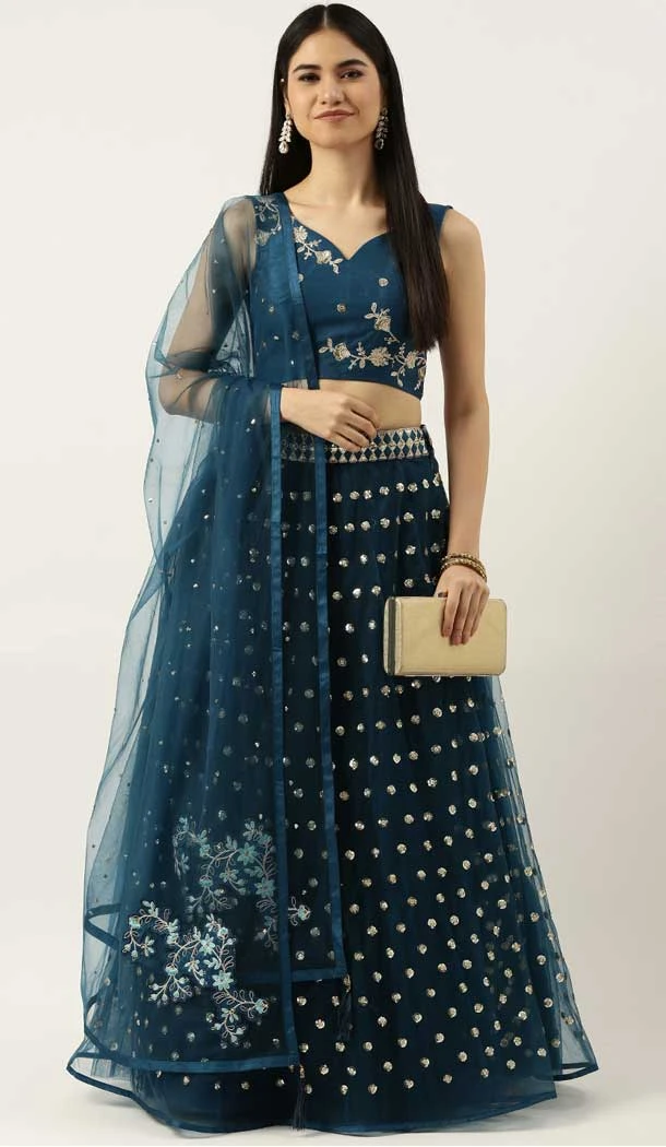 Navy Blue Color Net Embroidery Work Party Wear Lehenga Choli -5205160537