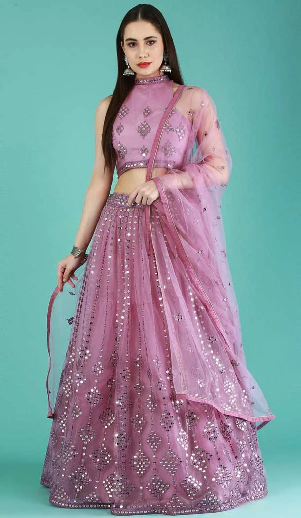 Purple Color Net Embroidery Work Designer Function Wear Lehenga Choli -5206160538
