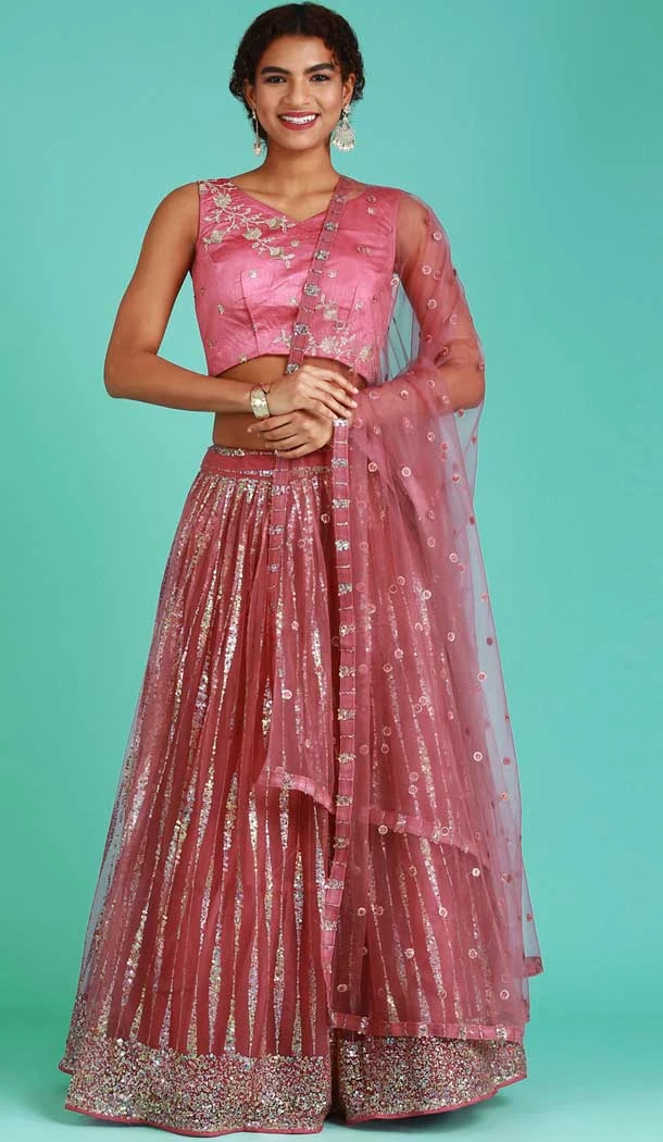 Pink Color Net Embroidery Work Designer Function Wear Lehenga Choli -5206160545