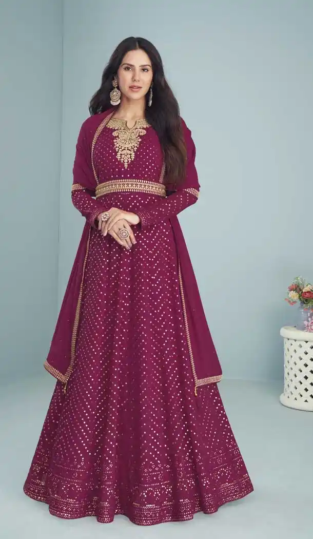 Purple Color Fox Georgette Sequins Work Anarkali Style Salwar Kameez -5228160639
