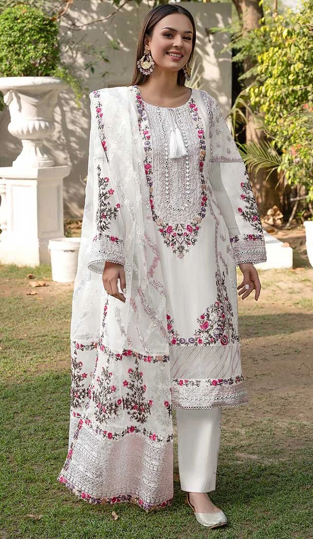 Contemporary White Color Georgette Embroidery Pakistani Style Eid Party Wear Suit -5256160769