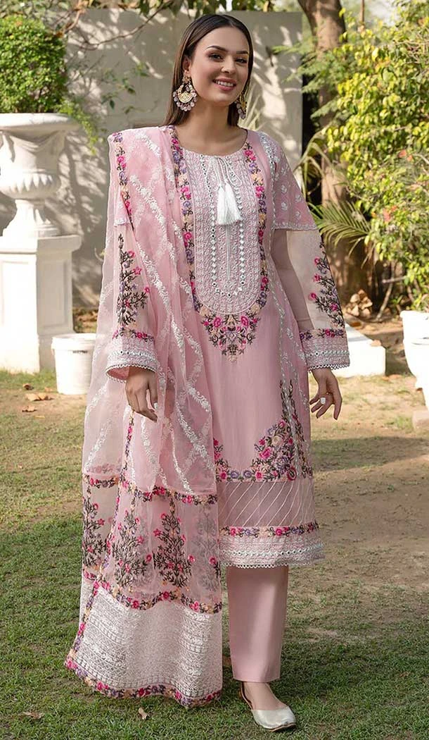 Tantalizing Pink Color Georgette Embroidery Pakistani Style Eid Party Wear Suit -5256160770