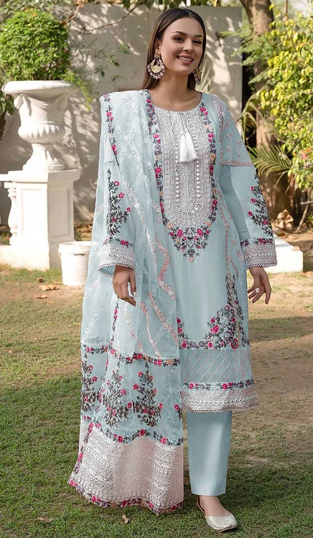 Sky Blue Color Georgette Embroidery Pakistani Style Eid Party Wear Suit -5256160772