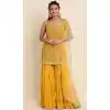 Georgette Stone Work Yellow Color Evening Party Wear Palazzo Suit -5257160773