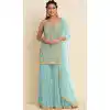Georgette Stone Work Sky Blue Color Evening Party Wear Palazzo Suit -5257160774