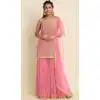 Georgette Stone Work Pink Color Evening Party Wear Palazzo Suit -5257160775