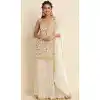 Georgette Stone Work Off White Color Evening Party Wear Palazzo Suit -5257160776