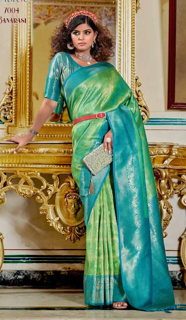 Banarasi Silk Jacquard Work Pista Color Tradtional Party Wear Saree Blouse -5275160922
