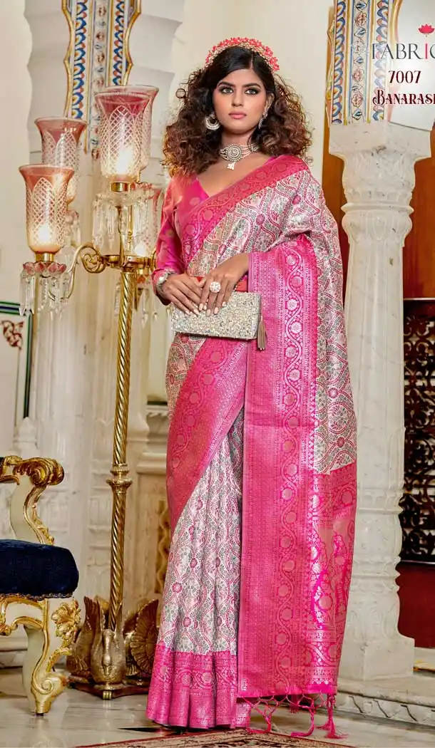 Banarasi Silk Jacquard Work Rani Pink Color Tradtional Party Wear Saree Blouse -5275160925