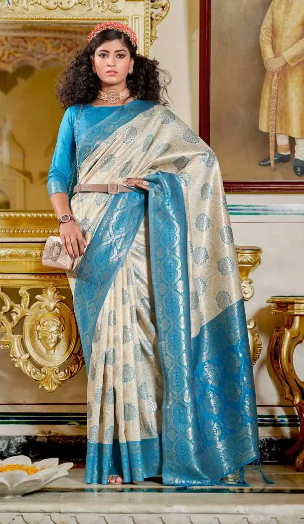 Banarasi Silk Jacquard Work Sky Blue Color Tradtional Party Wear Saree Blouse -5275160926