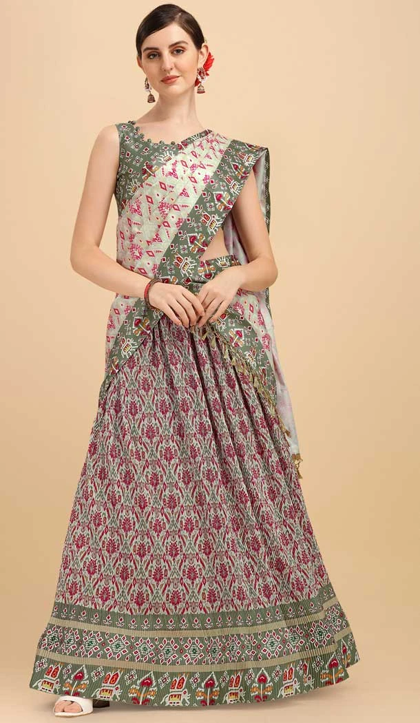 Light Green Color Satin Digital Print Work Traditional Party Wear Lehenga Choli -5286160988