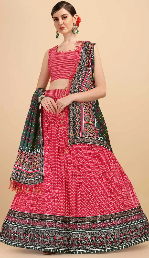 Majesty Pink Color Satin Digital Print Work Traditional Party Wear Lehenga Choli -5286160989