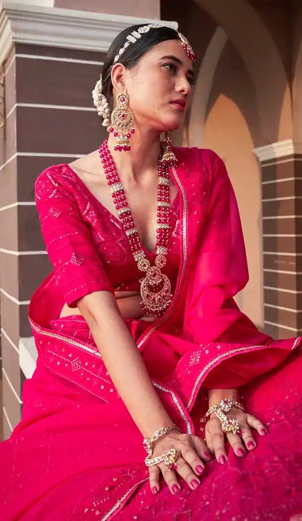 Rani Pink Color Georgette Lucknowi Sequence Work Designer Lehenga Choli -5295161049
