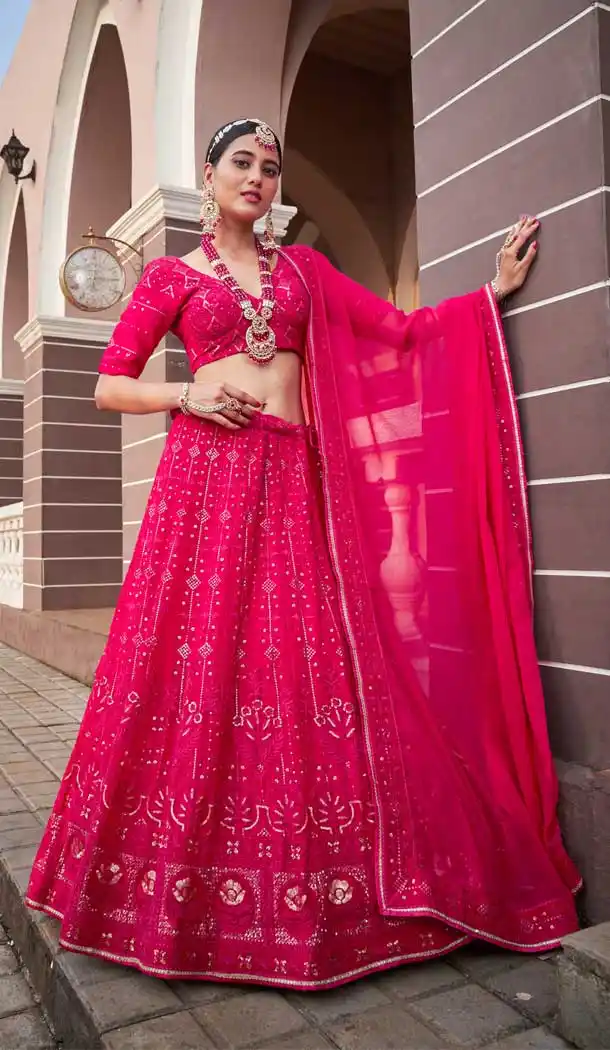 Rani Pink Color Georgette Lucknowi Sequence Work Designer Lehenga Choli -5295161049