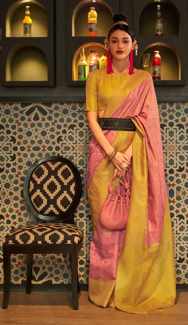 Pink Color Weaving Silk Tradtional Party Wear Women Saree Blouse -5303161122
