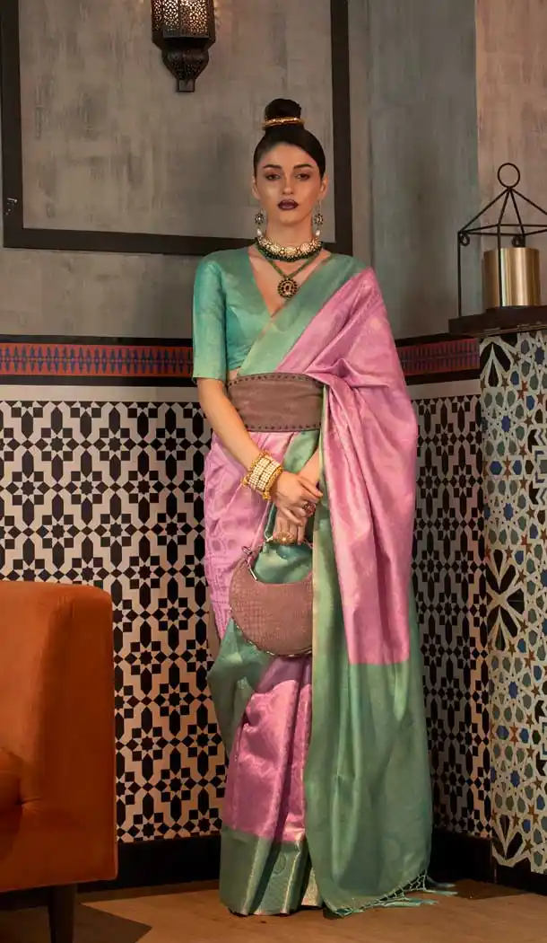 Attractive Light Pink Color Weaving Silk Tradtional Party Wear Women Saree Blouse -5303161126
