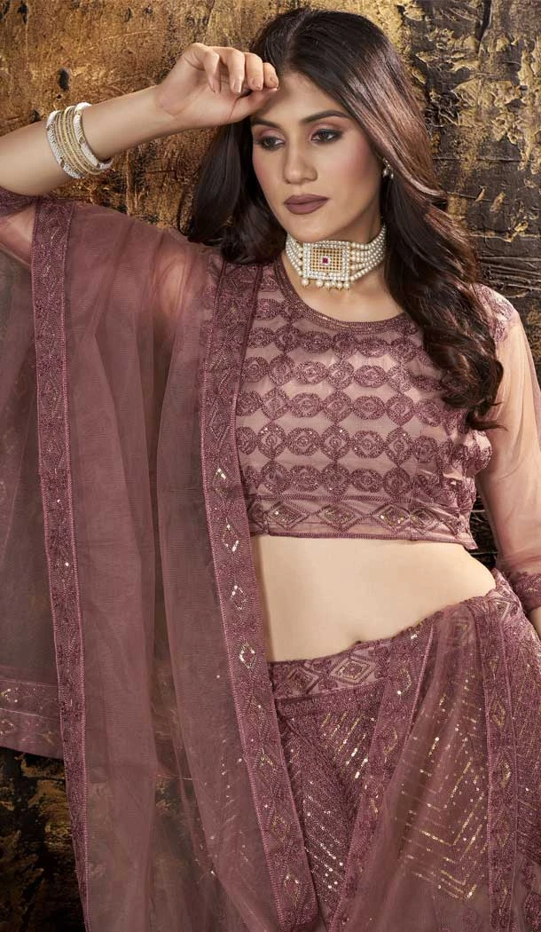 Wine Color Net Embroidered Work Traditional Party Wear Plus Size Lehenga Choli -5309161162