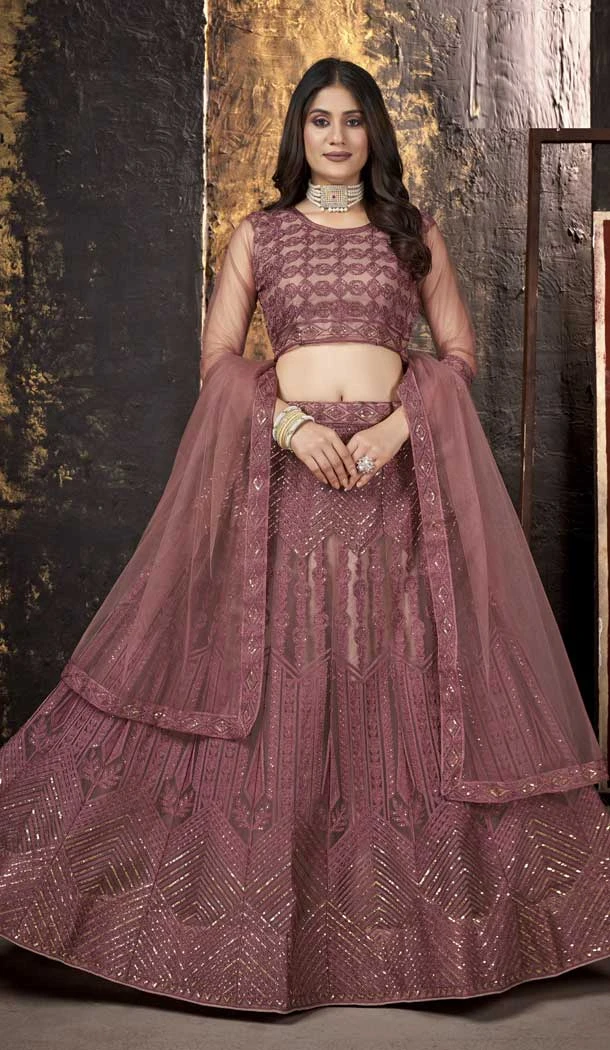 Wine Color Net Embroidered Work Traditional Party Wear Plus Size Lehenga Choli -5309161162