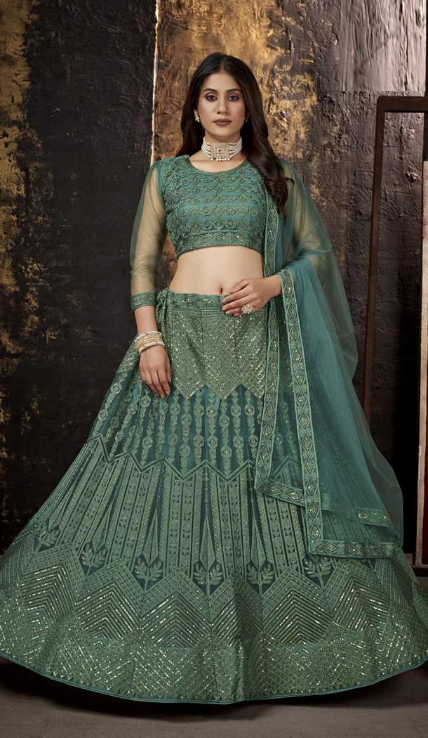 Pista Color Net Embroidered Work Traditional Party Wear Plus Size Lehenga Choli -5309161163