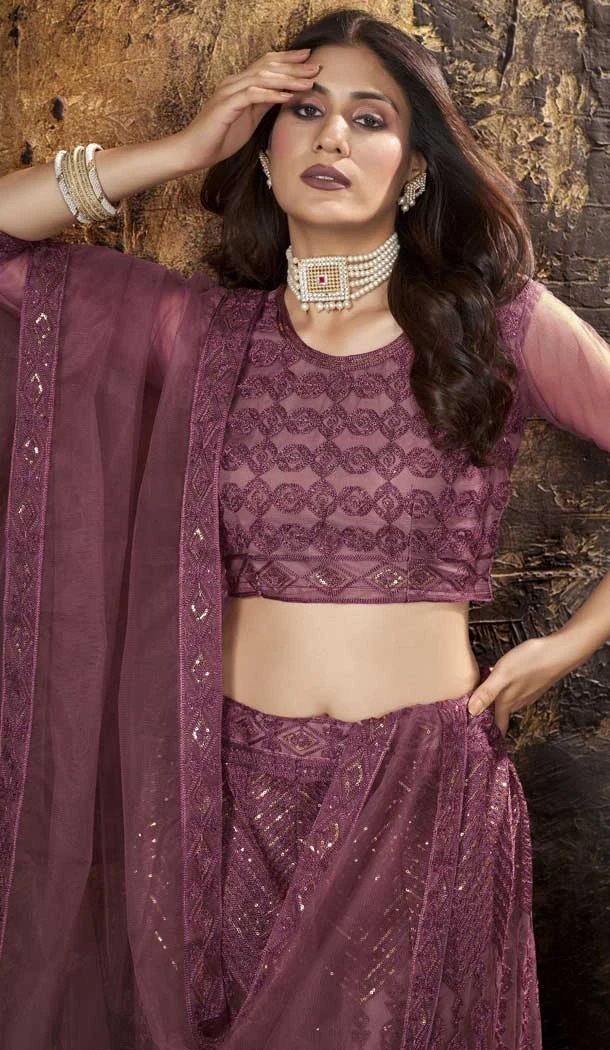 Purple Color Net Embroidered Work Traditional Party Wear Plus Size Lehenga Choli -5309161164