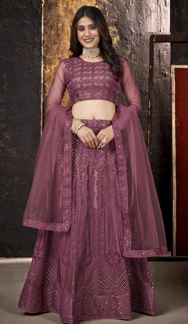 Purple Color Net Embroidered Work Traditional Party Wear Plus Size Lehenga Choli -5309161164