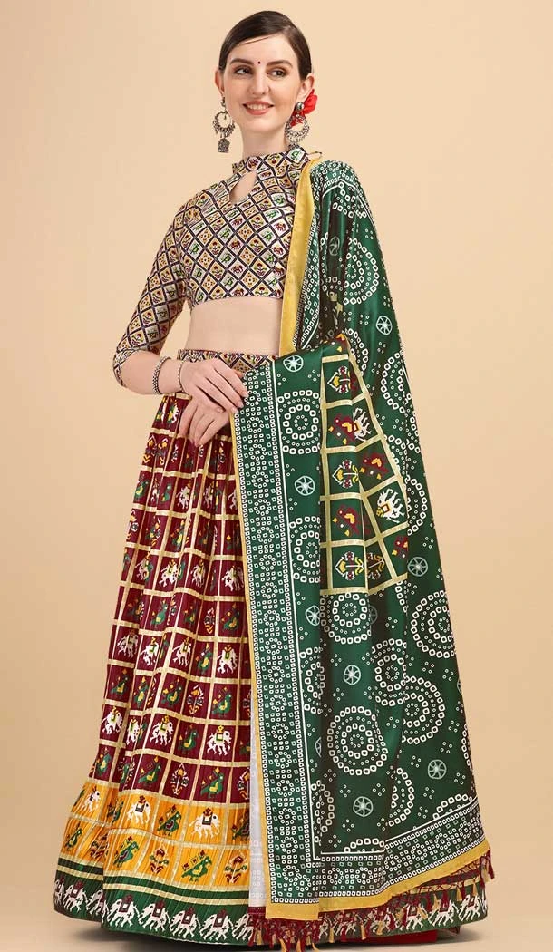 Maroon Color Satin Digital Print Traditional Party Wear Lehenga Choli -5316161211