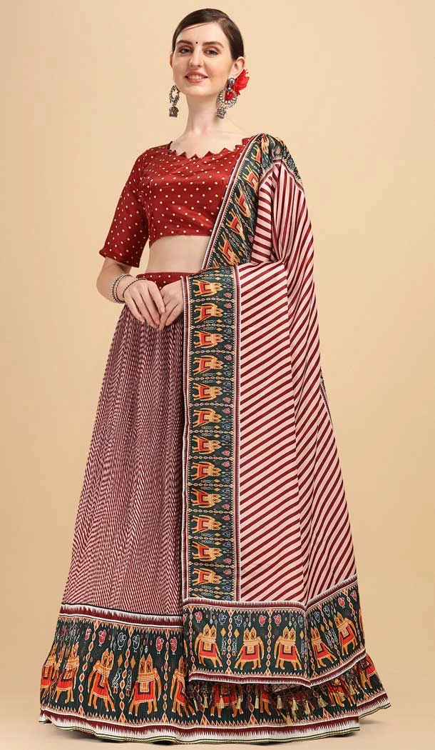 Maroon Color Satin Digital Print Traditional Party Wear Lehenga Choli -5316161213