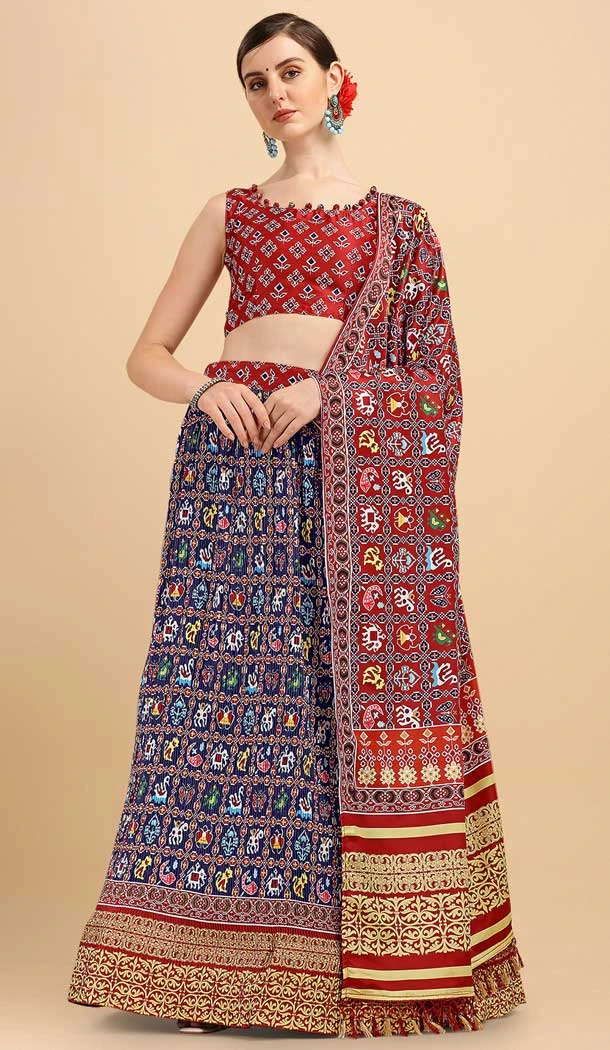Navy Blue Color Satin Digital Print Traditional Party Wear Lehenga Choli -5316161214