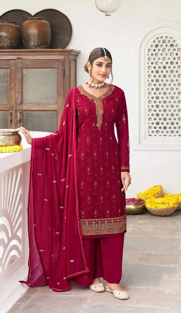 Dark Pink Color Georgette Embroidery Work Pakistani Style Salwar Kameez -5326161329