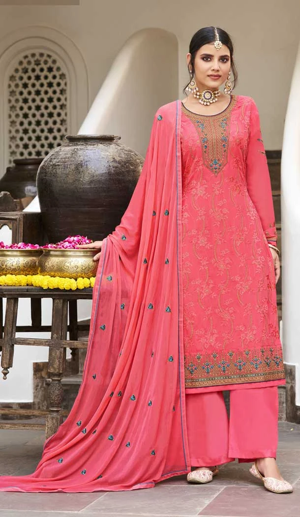 Pink Color Georgette Embroidery Work Pakistani Style Salwar Kameez -5326161331