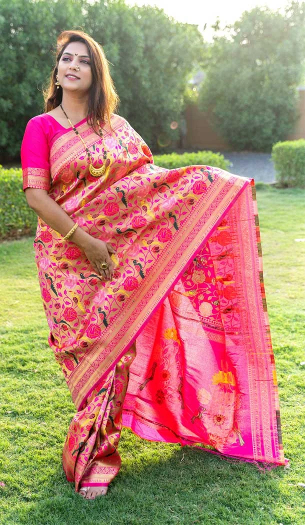 Rani Pink Color Banarasi Paithani Silk Jacquard Work Traditional Wear Saree -5328161338