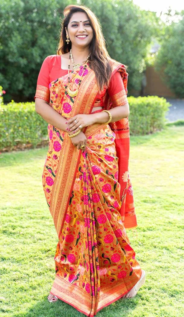 Gajjar Pink Color Banarasi Paithani Silk Jacquard Work Traditional Wear Saree -5328161339