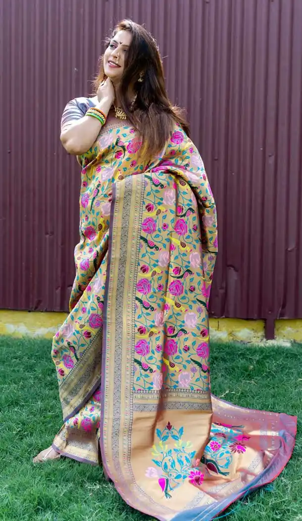 Banarasi Paithani Silk Blue Color Jacquard Work Traditional Wear Saree -5328161342