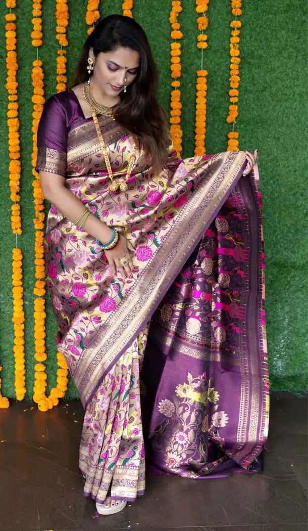 Banarasi Paithani Silk Purple Color Jacquard Work Traditional Wear Saree -5328161344