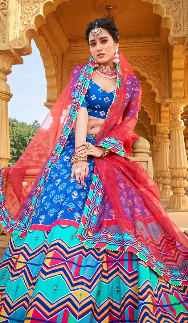 Blue Color Vaishali Silk Real Mirror Work Designer Plus Size Lehenga Choli -5338161464