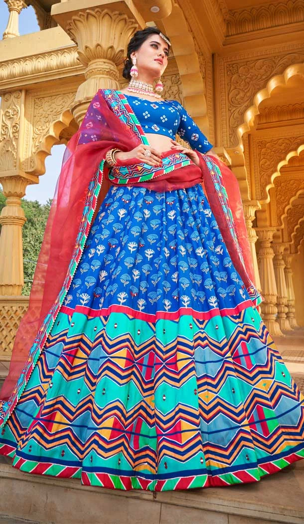Blue Color Vaishali Silk Real Mirror Work Designer Plus Size Lehenga Choli -5338161464