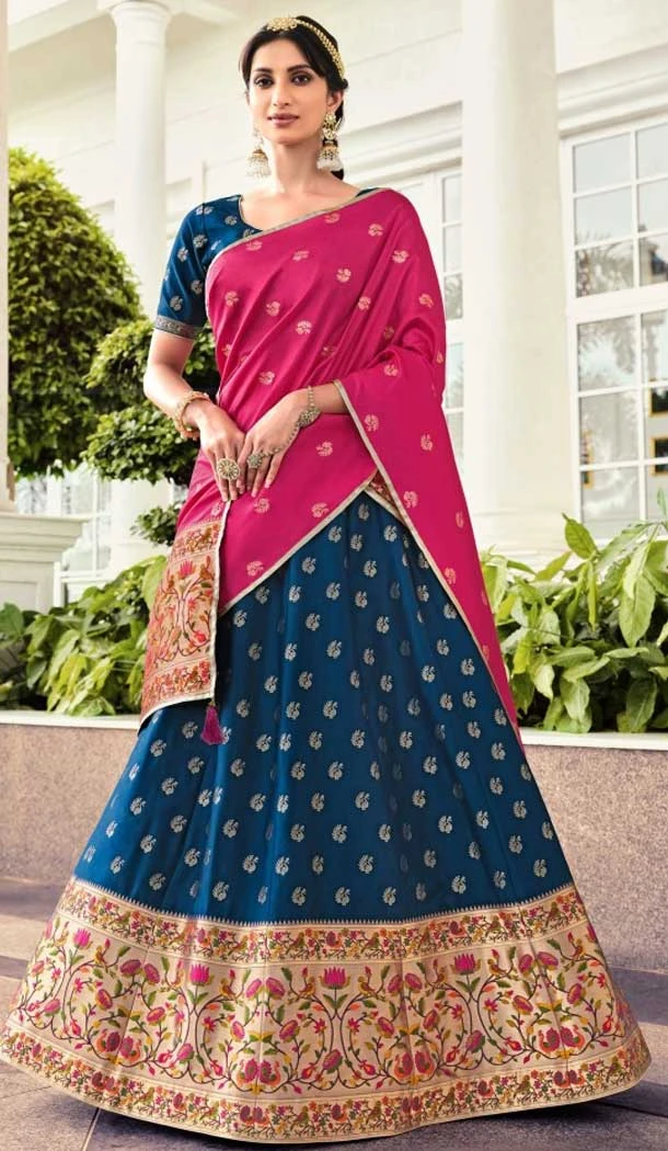 Blue Color Banarasi Silk Jacquard Work Party Wear Lehenga Choli -5340161474