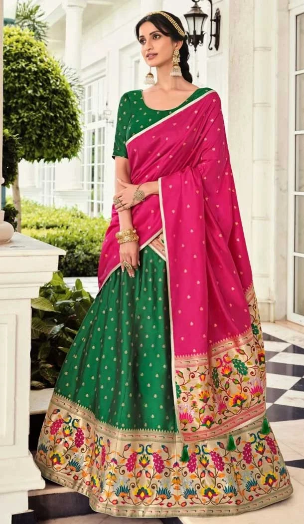 Green Color Banarasi Silk Jacquard Work Party Wear Lehenga Choli -5340161475