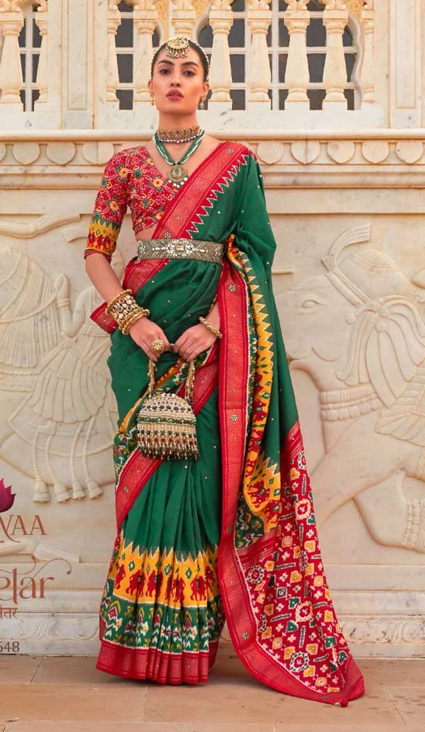 Green Color Smooth Silk Print And Hand Work Designer Saree -5371161673