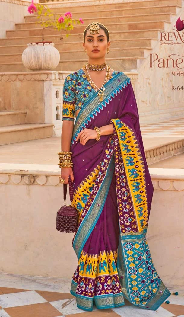 Purple Color Smooth Silk Print And Hand Work Designer Saree -5371161674